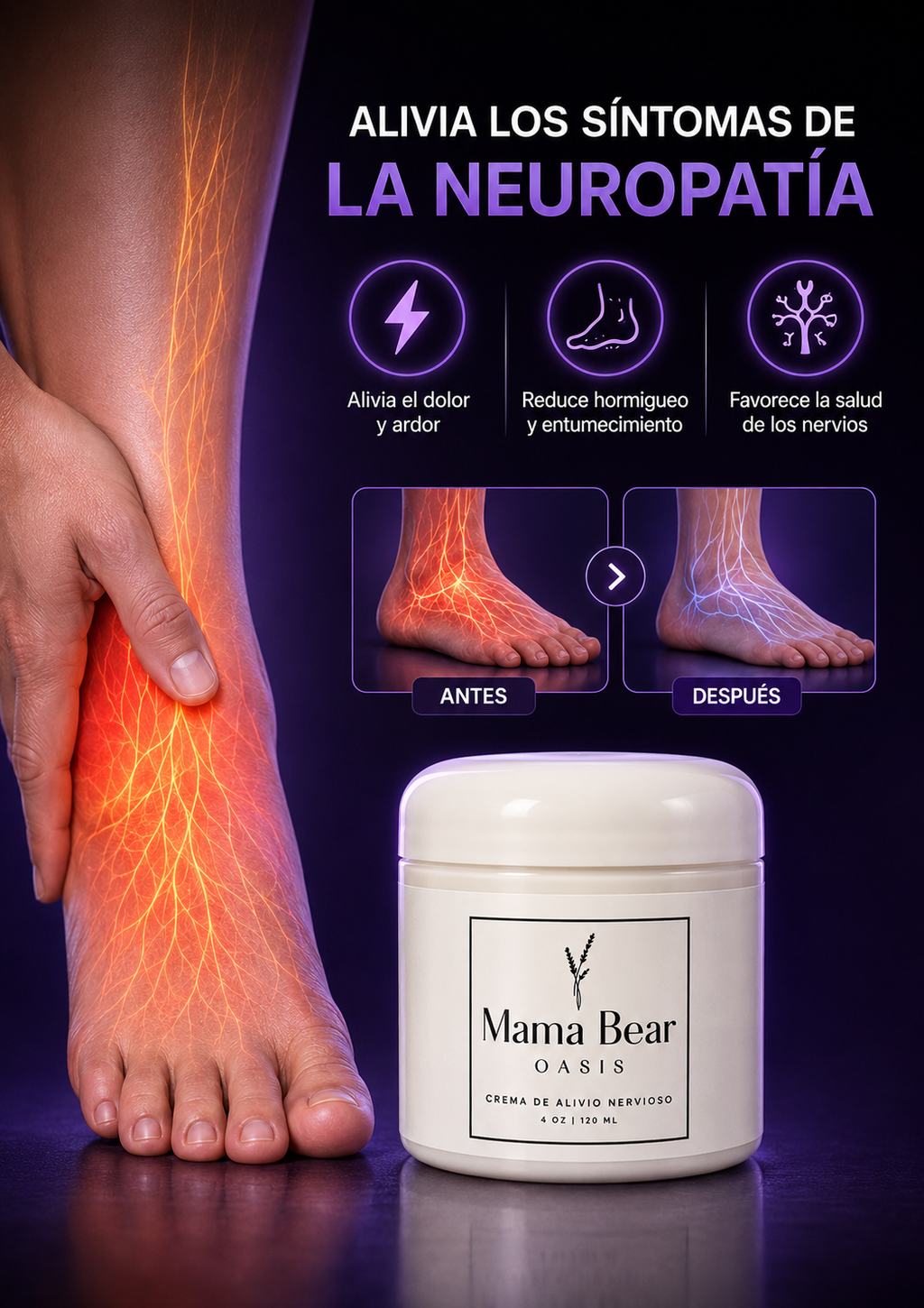 Mama Bear® Crema Premium | Alivio para Dolor, Hormigueo y Entumecimiento