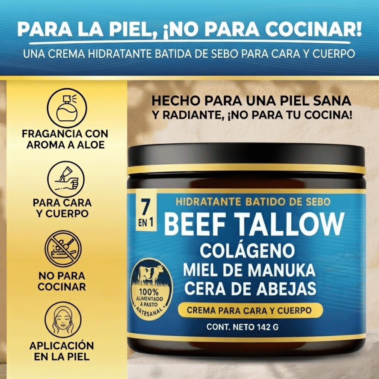Beef Tallow 7 en 1 — 7 ingredientes. Una crema. Piel transformada.