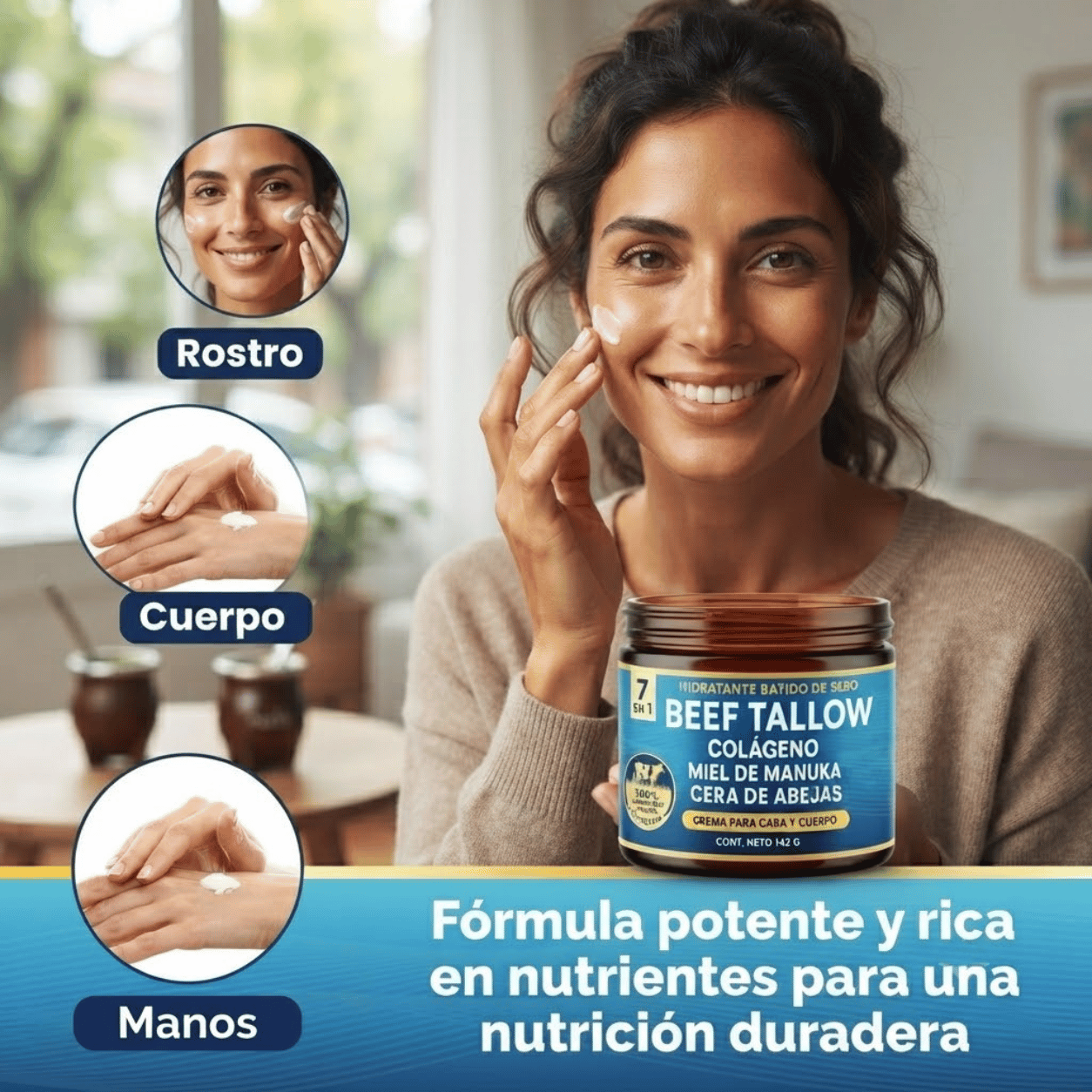 Beef Tallow 7 en 1 — 7 ingredientes. Una crema. Piel transformada.