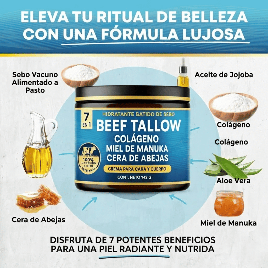 Beef Tallow 7 en 1 — 7 ingredientes. Una crema. Piel transformada.