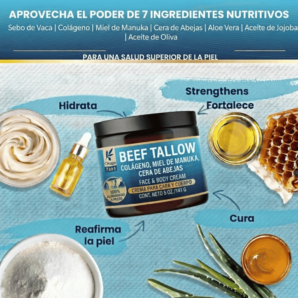 Beef Tallow 7 en 1 — 7 ingredientes. Una crema. Piel transformada.